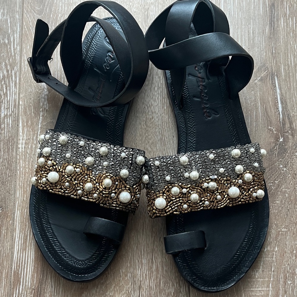 Free People Black and Gold Embellished Sandals